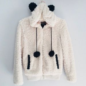 Forever 21 faux shearling pandas hoodie Large
